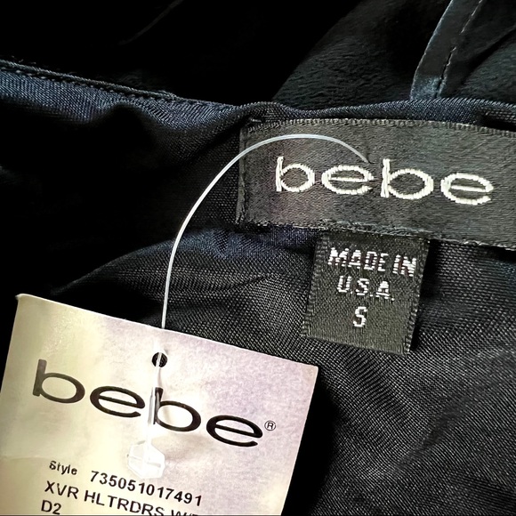 ❗️SOLD❗️NWT Bebe Velvet & Silk Strappy Backless Busty Little Black Mini Dress - Picture 4 of 16